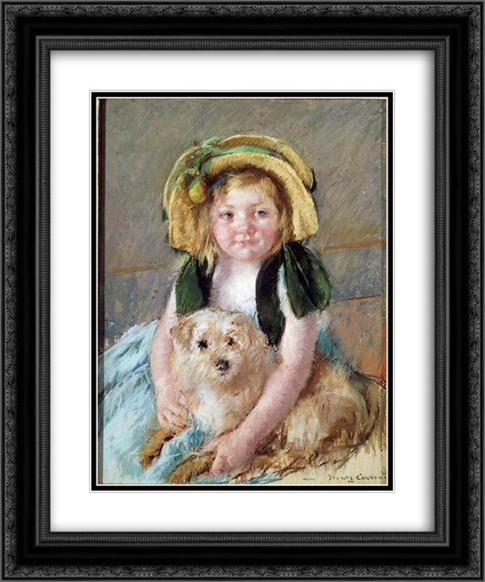 Sara with her dog 20x24 Black Ornate Wood Framed Art Print Poster with Double Matting by Cassatt, Mary