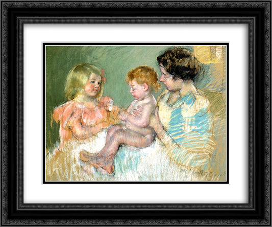 Sara and Her Mother with the Baby 24x20 Black Ornate Wood Framed Art Print Poster with Double Matting by Cassatt, Mary