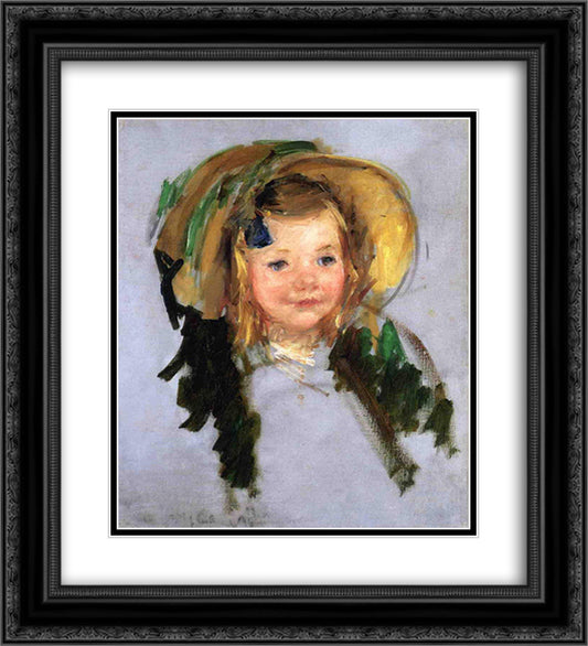 Sara in a Bonnet 20x22 Black Ornate Wood Framed Art Print Poster with Double Matting by Cassatt, Mary