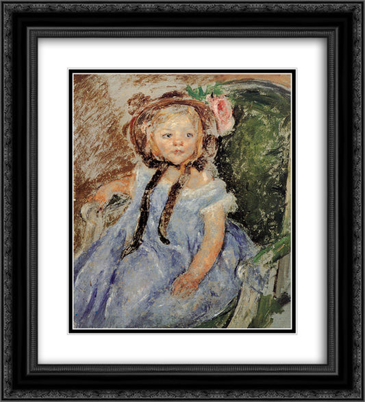 Sara in Dark Bonnet with Right Hand on Arm of Chair 20x22 Black Ornate Wood Framed Art Print Poster with Double Matting by Cassatt, Mary