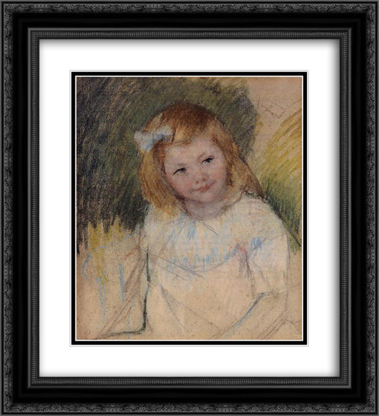 Sara Looking towards the Right 20x22 Black Ornate Wood Framed Art Print Poster with Double Matting by Cassatt, Mary