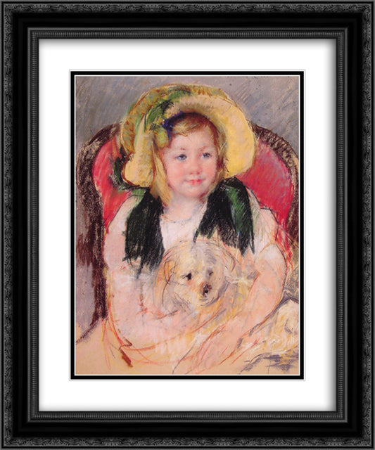 Sara with her dog 20x24 Black Ornate Wood Framed Art Print Poster with Double Matting by Cassatt, Mary