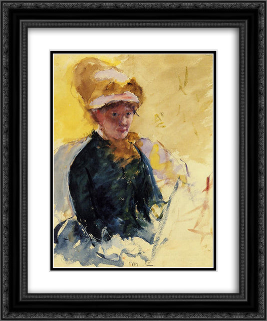 Self Portrait 20x24 Black Ornate Wood Framed Art Print Poster with Double Matting by Cassatt, Mary