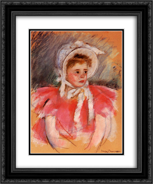 Simone in White Bonnet Seated with Clasped Hands (no.1) 20x24 Black Ornate Wood Framed Art Print Poster with Double Matting by Cassatt, Mary