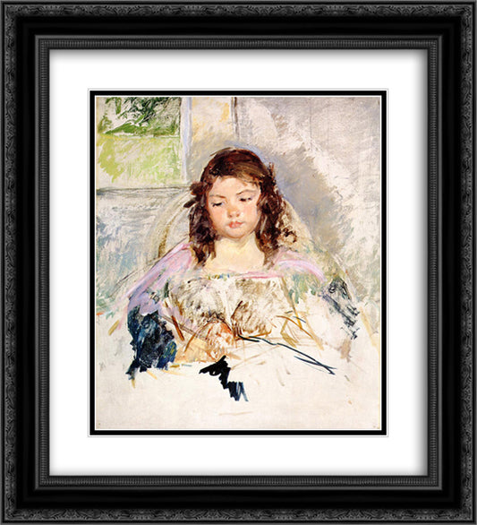 Sketch for 'Francoise in a Round Backed Chair, Reading' or 'A Girl in Pink' 20x22 Black Ornate Wood Framed Art Print Poster with Double Matting by Cassatt, Mary