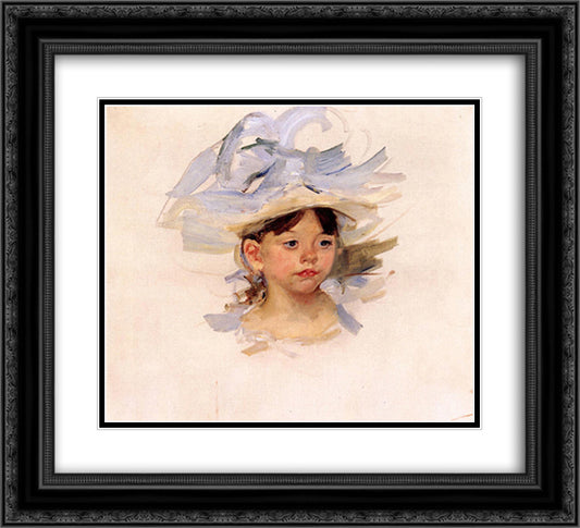 Sketch of Ellen My Cassatt in a Big Blue Hat 22x20 Black Ornate Wood Framed Art Print Poster with Double Matting by Cassatt, Mary