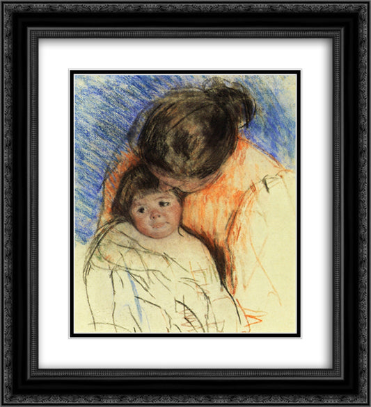 Sketch of Mother Looking down at Thomas 20x22 Black Ornate Wood Framed Art Print Poster with Double Matting by Cassatt, Mary