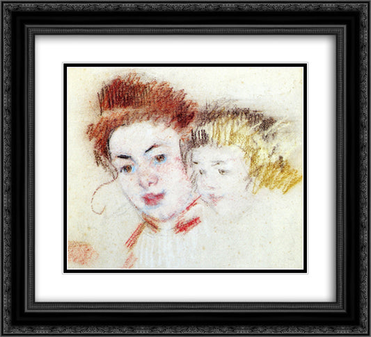 Sketch of Reine and Child 22x20 Black Ornate Wood Framed Art Print Poster with Double Matting by Cassatt, Mary