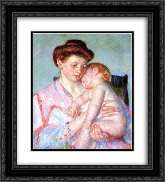 Sleepy Baby 20x22 Black Ornate Wood Framed Art Print Poster with Double Matting by Cassatt, Mary