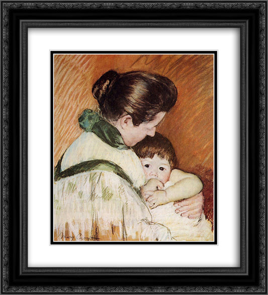 Sleepy Thomas Sucking His Thumb 20x22 Black Ornate Wood Framed Art Print Poster with Double Matting by Cassatt, Mary