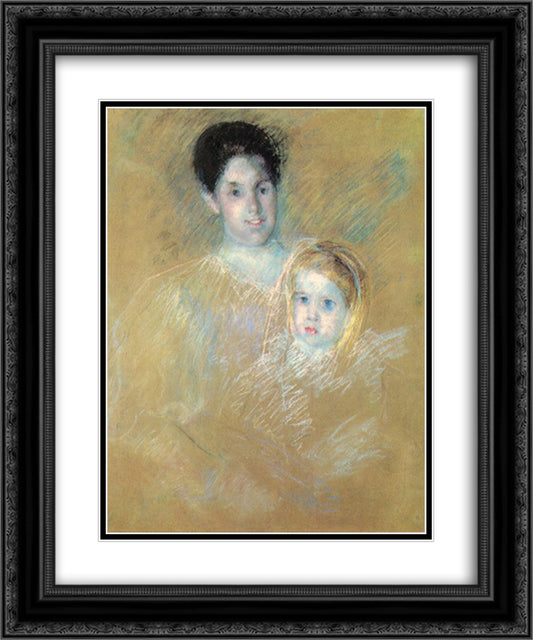Smiling Mother with Sober Faced Child 20x24 Black Ornate Wood Framed Art Print Poster with Double Matting by Cassatt, Mary