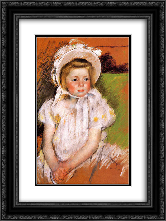 Somone in a White Bonnet 18x24 Black Ornate Wood Framed Art Print Poster with Double Matting by Cassatt, Mary