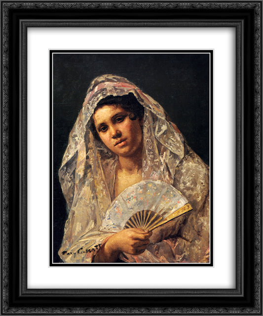 Spanish Dancer Wearing a Lace Mantilla 20x24 Black Ornate Wood Framed Art Print Poster with Double Matting by Cassatt, Mary