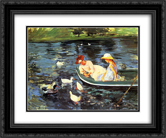 Summertime 24x20 Black Ornate Wood Framed Art Print Poster with Double Matting by Cassatt, Mary