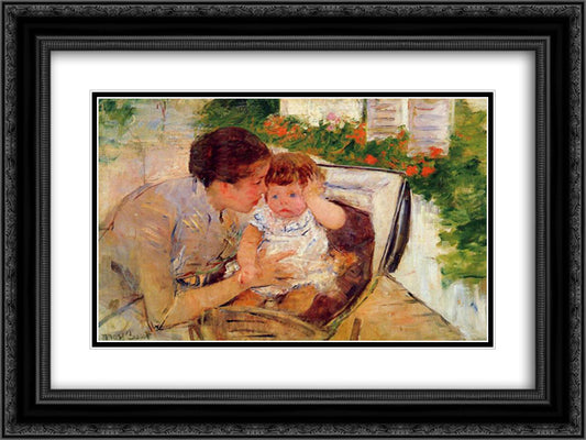 Susan Comforting the Baby (no.2) 24x18 Black Ornate Wood Framed Art Print Poster with Double Matting by Cassatt, Mary