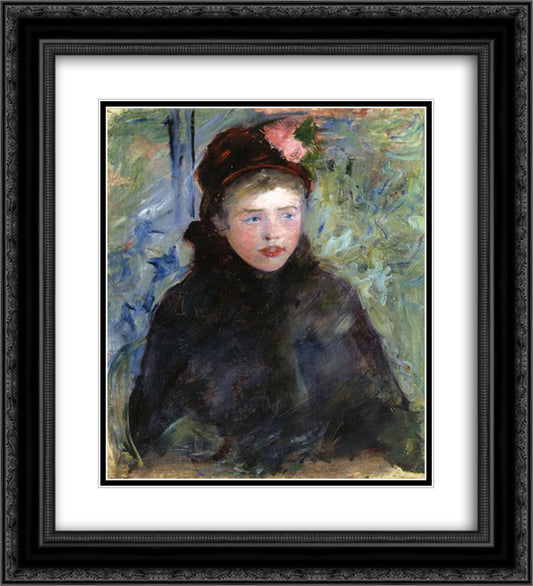 Susan in a Toque Trimmed with Two Roses 20x22 Black Ornate Wood Framed Art Print Poster with Double Matting by Cassatt, Mary