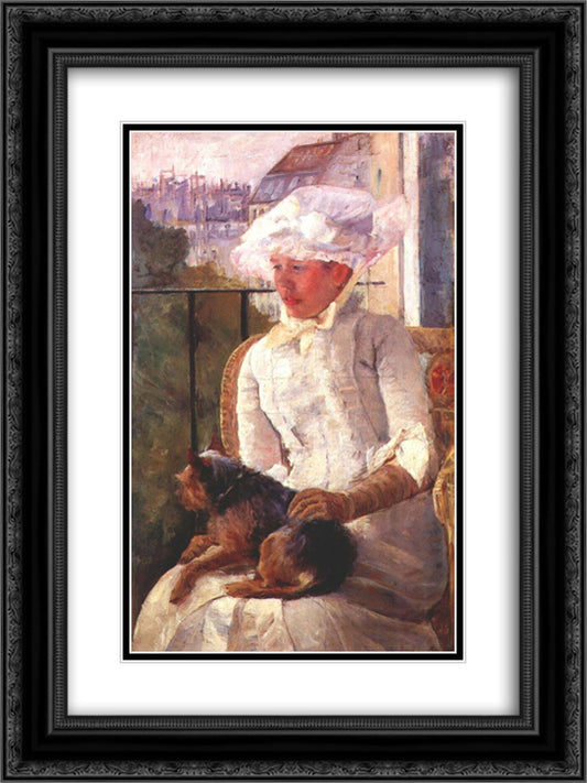 Susan on a balcony holding a dog 18x24 Black Ornate Wood Framed Art Print Poster with Double Matting by Cassatt, Mary