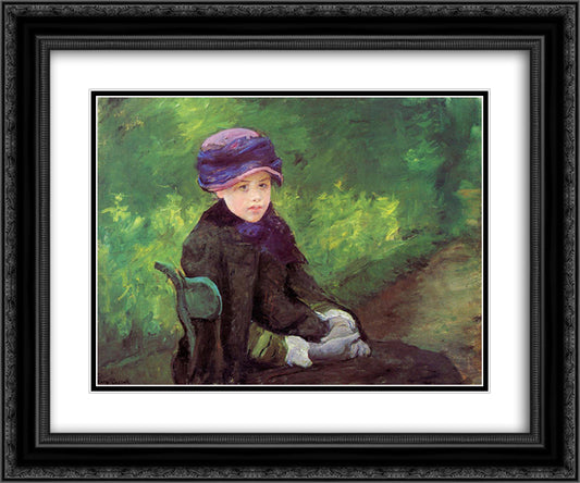 Susan Seated Outdoors Wearing a Purple Hat 24x20 Black Ornate Wood Framed Art Print Poster with Double Matting by Cassatt, Mary