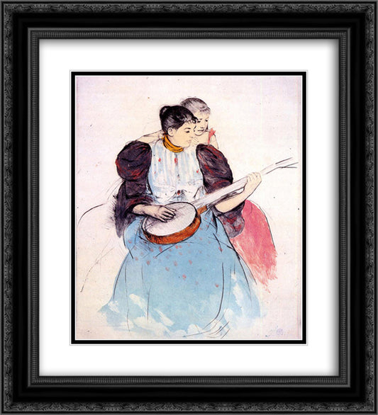 The Banjo Lesson 20x22 Black Ornate Wood Framed Art Print Poster with Double Matting by Cassatt, Mary