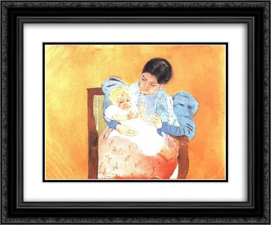 The Barefoot Child 24x20 Black Ornate Wood Framed Art Print Poster with Double Matting by Cassatt, Mary