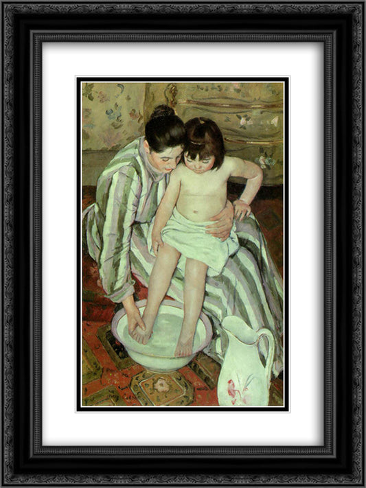 The bath 18x24 Black Ornate Wood Framed Art Print Poster with Double Matting by Cassatt, Mary
