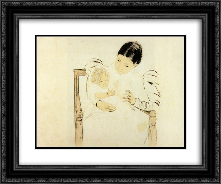 The Befooted Child 24x20 Black Ornate Wood Framed Art Print Poster with Double Matting by Cassatt, Mary