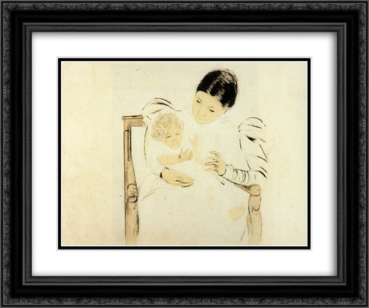 The Befooted Child 24x20 Black Ornate Wood Framed Art Print Poster with Double Matting by Cassatt, Mary