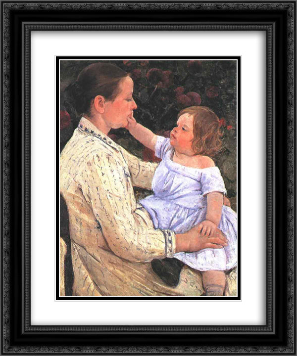 The Child`s Caress 20x24 Black Ornate Wood Framed Art Print Poster with Double Matting by Cassatt, Mary