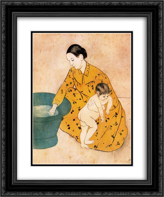The Child's Bath 20x24 Black Ornate Wood Framed Art Print Poster with Double Matting by Cassatt, Mary