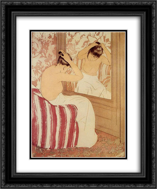 The Coiffure study 20x24 Black Ornate Wood Framed Art Print Poster with Double Matting by Cassatt, Mary