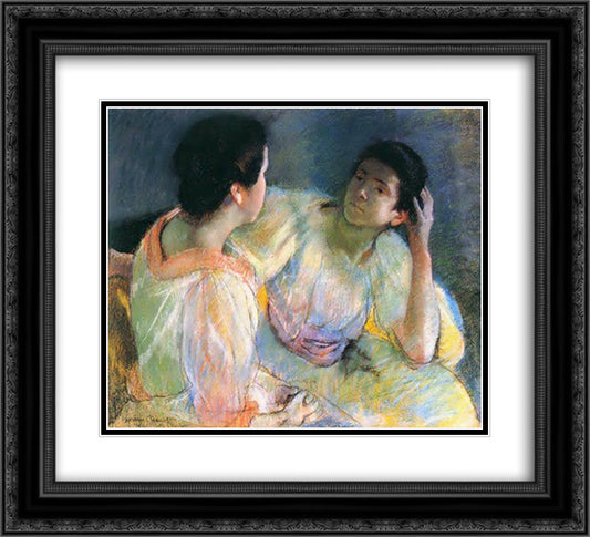 The Conversation 22x20 Black Ornate Wood Framed Art Print Poster with Double Matting by Cassatt, Mary