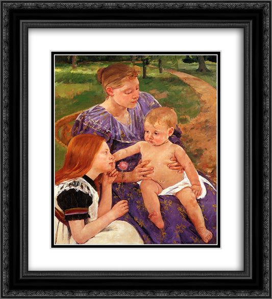 The Family 20x22 Black Ornate Wood Framed Art Print Poster with Double Matting by Cassatt, Mary