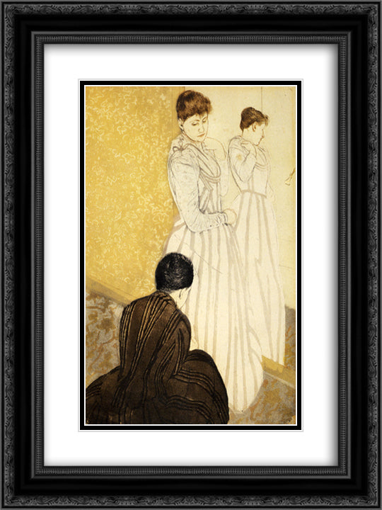 The Fitting 18x24 Black Ornate Wood Framed Art Print Poster with Double Matting by Cassatt, Mary