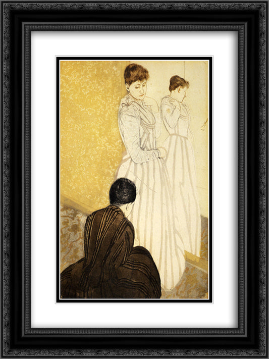 The Fitting 18x24 Black Ornate Wood Framed Art Print Poster with Double Matting by Cassatt, Mary