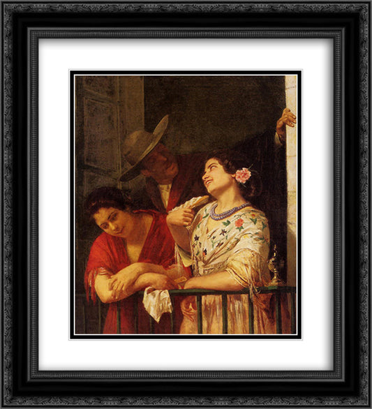 The Flirtation A Balcony in Seville 20x22 Black Ornate Wood Framed Art Print Poster with Double Matting by Cassatt, Mary