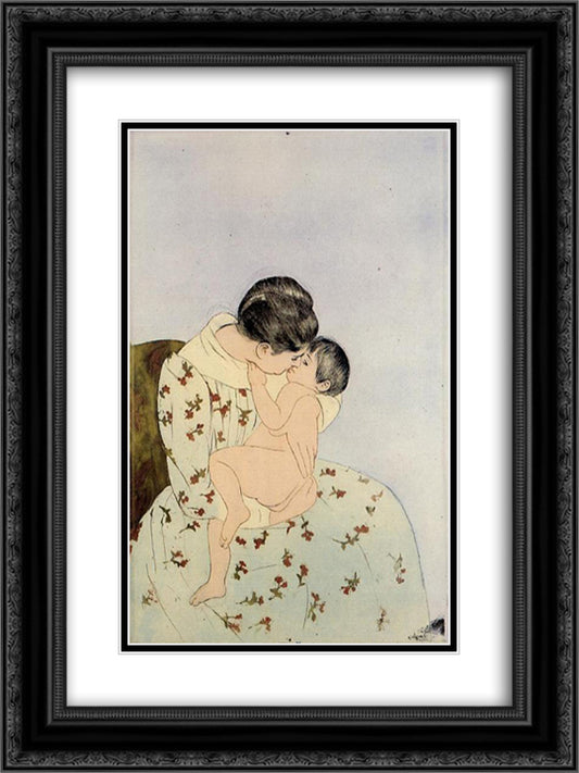 The Kiss 18x24 Black Ornate Wood Framed Art Print Poster with Double Matting by Cassatt, Mary