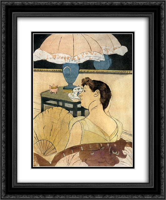 The Lamp 20x24 Black Ornate Wood Framed Art Print Poster with Double Matting by Cassatt, Mary