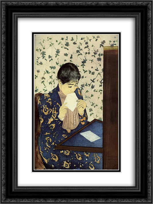 The Letter 18x24 Black Ornate Wood Framed Art Print Poster with Double Matting by Cassatt, Mary