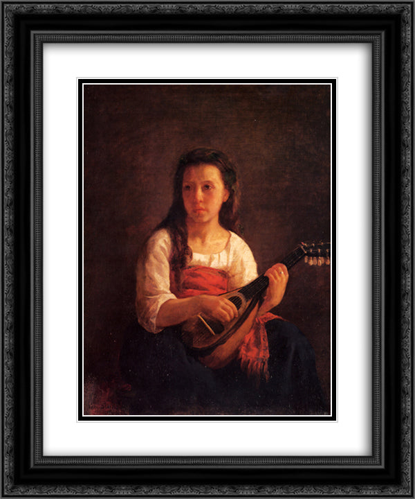 The Mandolin Player 20x24 Black Ornate Wood Framed Art Print Poster with Double Matting by Cassatt, Mary