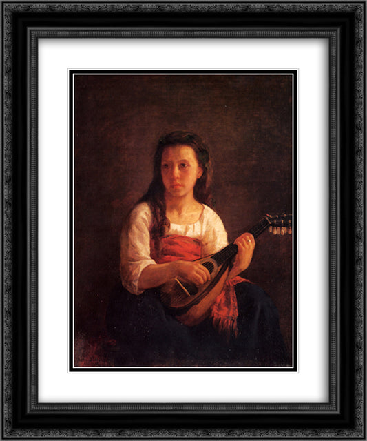 The Mandolin Player 20x24 Black Ornate Wood Framed Art Print Poster with Double Matting by Cassatt, Mary