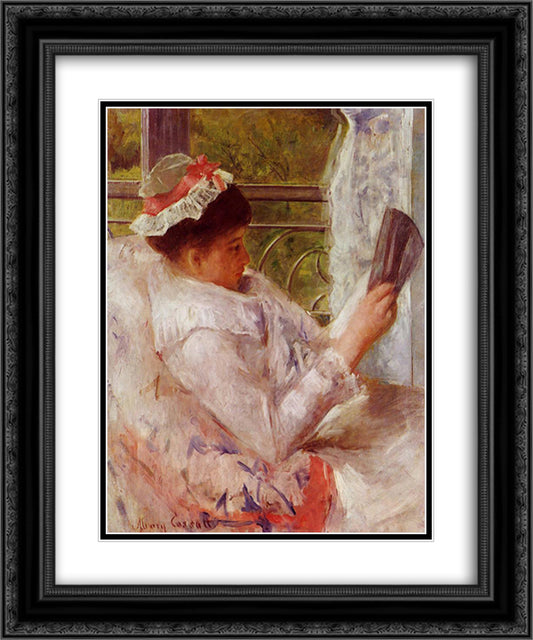 The Reader 20x24 Black Ornate Wood Framed Art Print Poster with Double Matting by Cassatt, Mary