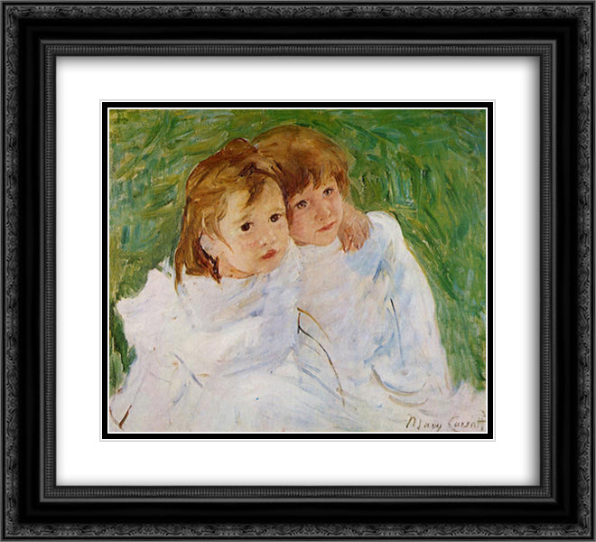 The Sisters 22x20 Black Ornate Wood Framed Art Print Poster with Double Matting by Cassatt, Mary