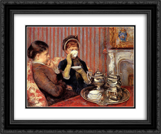 The Tea 24x20 Black Ornate Wood Framed Art Print Poster with Double Matting by Cassatt, Mary