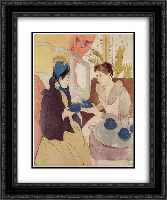 The Visit 20x24 Black Ornate Wood Framed Art Print Poster with Double Matting by Cassatt, Mary
