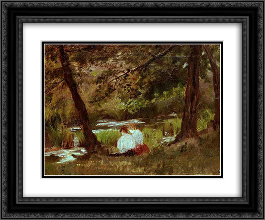 Two Seated Women 24x20 Black Ornate Wood Framed Art Print Poster with Double Matting by Cassatt, Mary