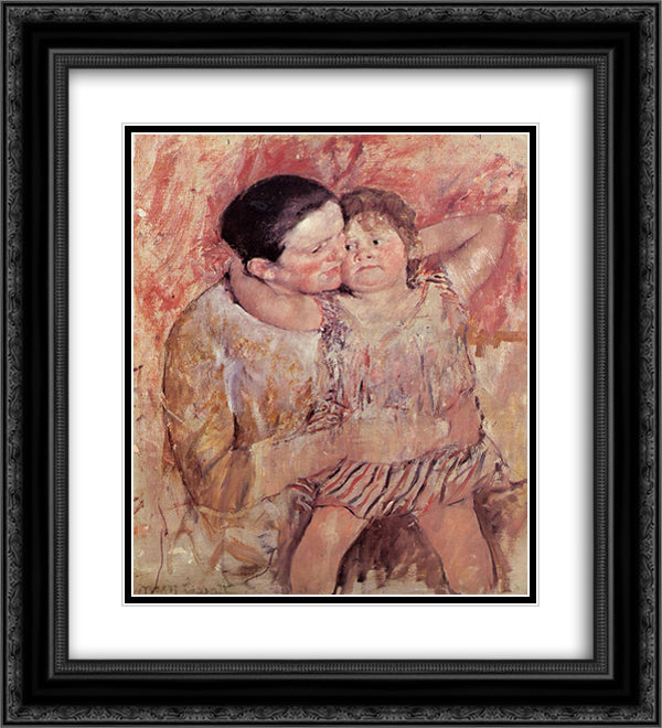Woman and Child 20x22 Black Ornate Wood Framed Art Print Poster with Double Matting by Cassatt, Mary