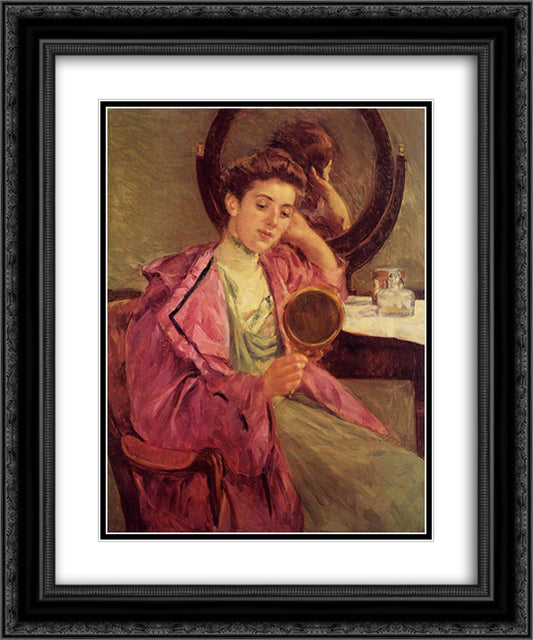 Woman at Her Toilette 20x24 Black Ornate Wood Framed Art Print Poster with Double Matting by Cassatt, Mary