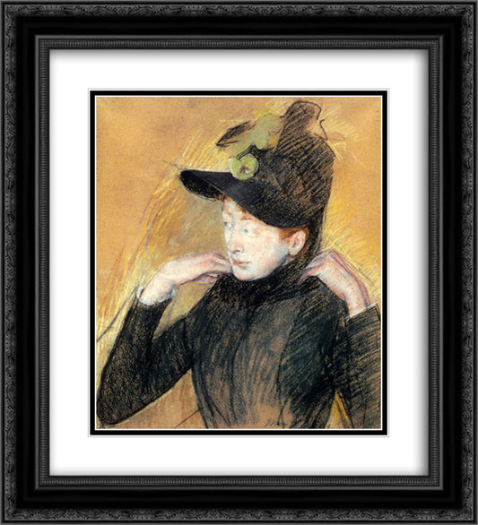 Woman ranging Her Veil 20x22 Black Ornate Wood Framed Art Print Poster with Double Matting by Cassatt, Mary