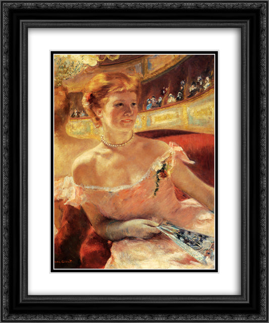 Woman with a Pearl Necklace 20x24 Black Ornate Wood Framed Art Print Poster with Double Matting by Cassatt, Mary