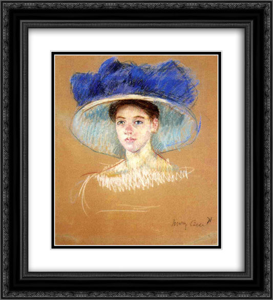 Woman`s Head with Large Hat 20x22 Black Ornate Wood Framed Art Print Poster with Double Matting by Cassatt, Mary
